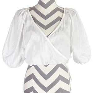 Arthur Apparel Wrap Crop Top Womens 6 / Small White Pin Striped Cropped Shirt